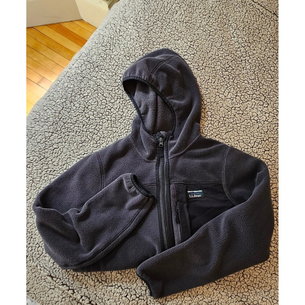 L.L. Bean Womens Medium Petite Mountain Pile Fleece Jacket Hooded Full Zip Blue